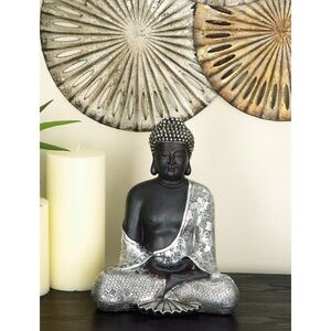Studio 350 Silver Polystone Bohemian Buddha Sculpture